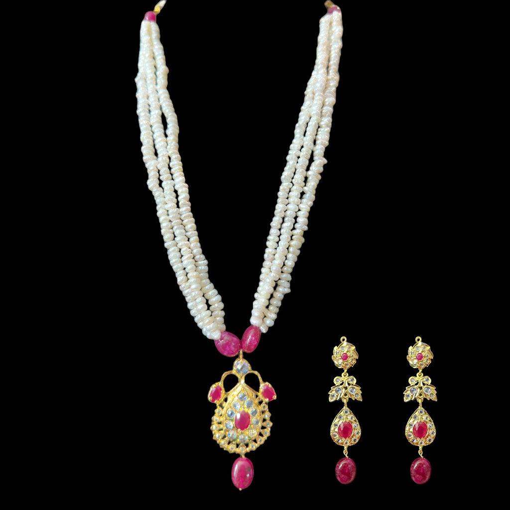 PS303 Jugni in fresh water  pearls and rubies  ( SHIPS IN 4 WEEKS )