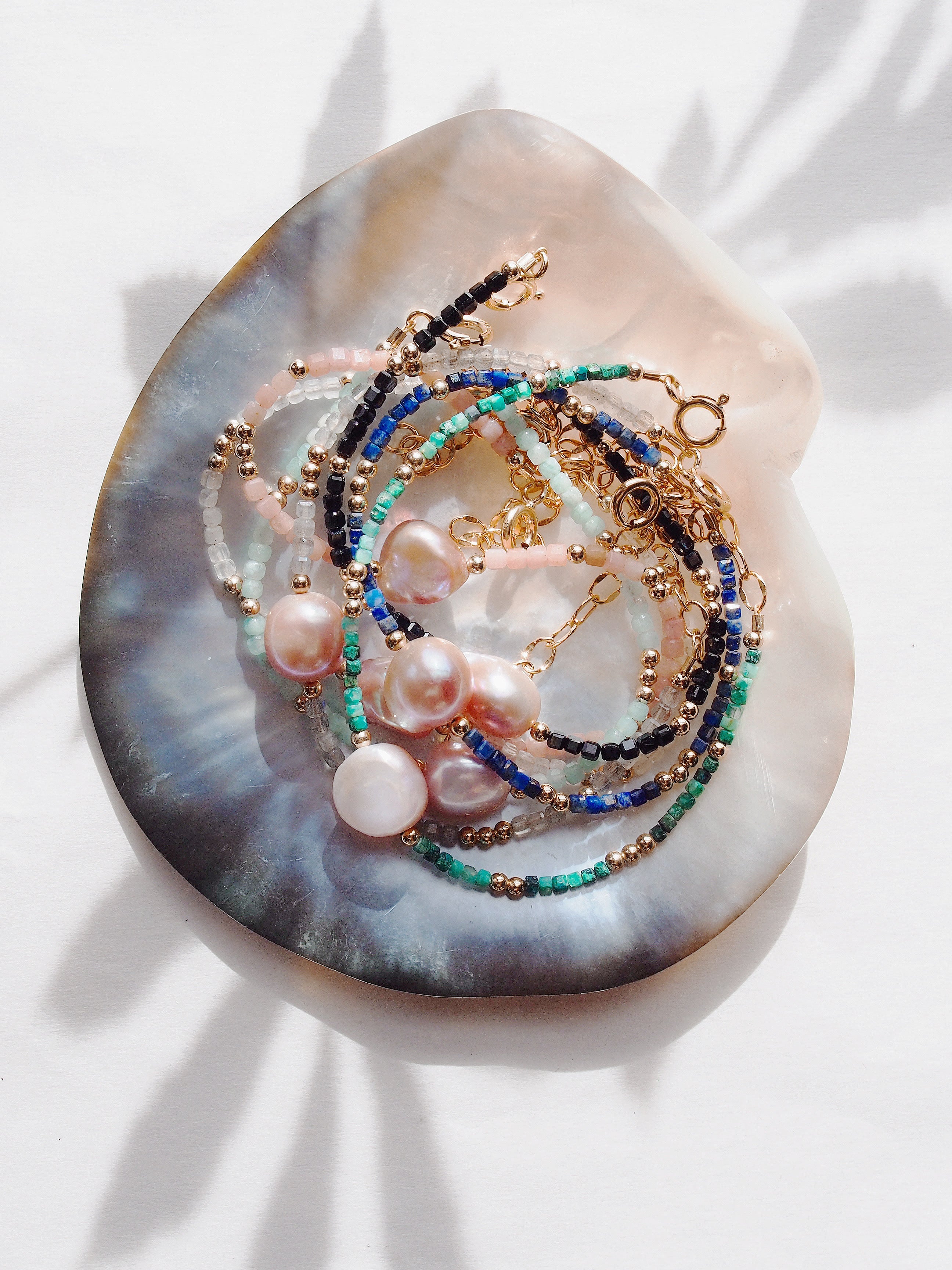 Pink Pearl and Gemstone Bracelet -  Gold Akala