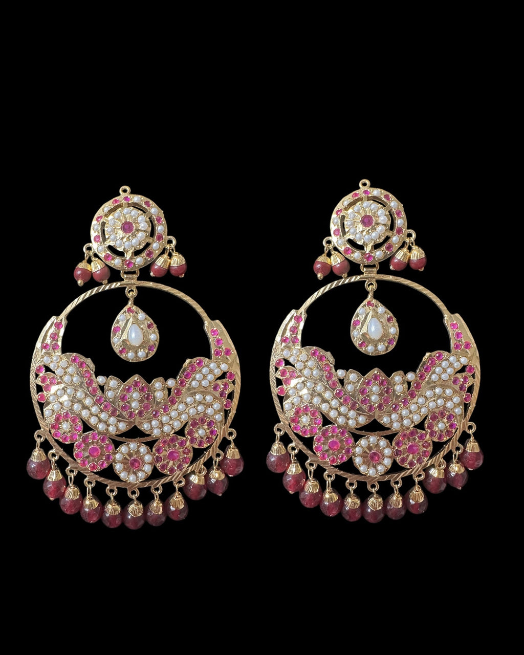 DER793  Roma chandbali earrings in Ruby ( READY TO SHIP )