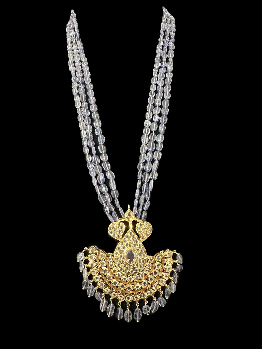 DLN124 Khushi long necklace with earrings in real tanzanite beads ( READY TO SHIP )