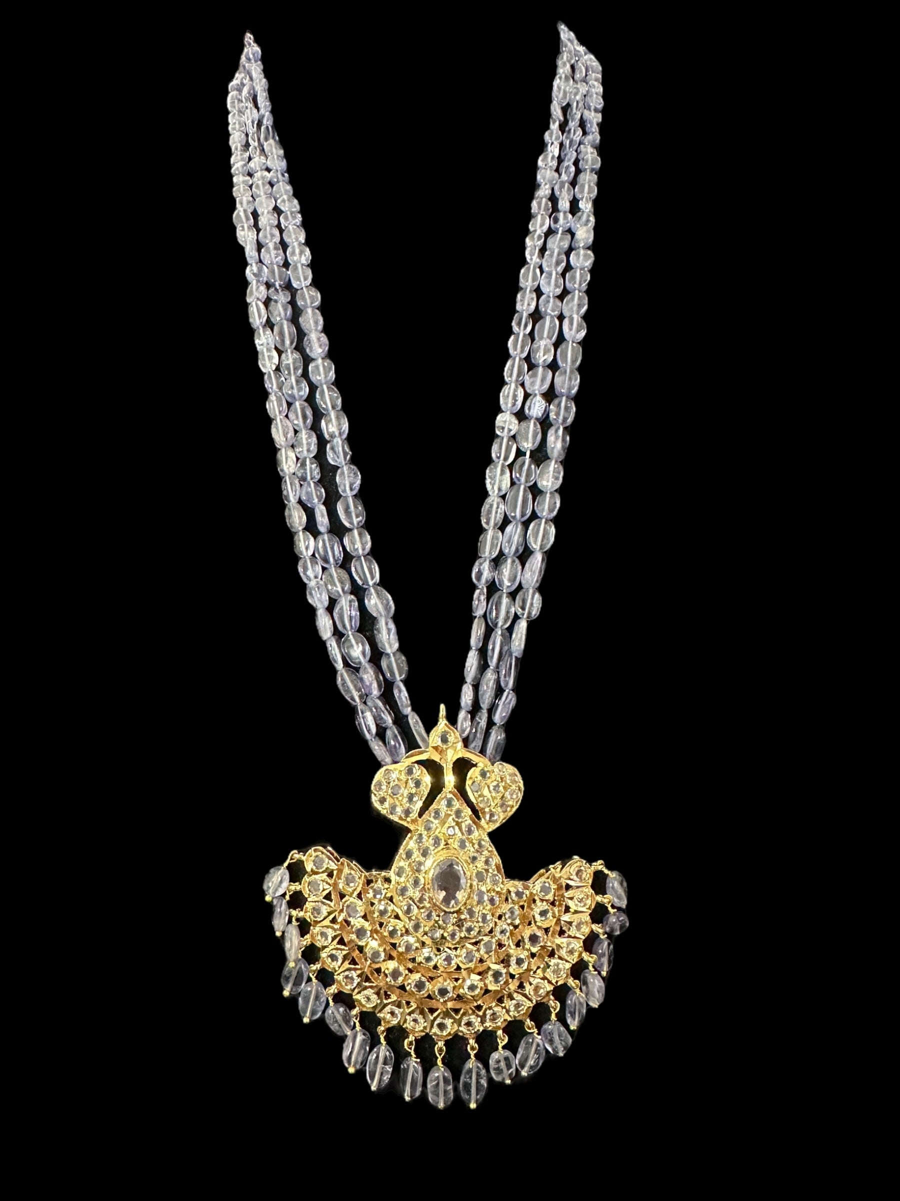 DLN124 Khushi long necklace with earrings in real tanzanite beads ( READY TO SHIP )