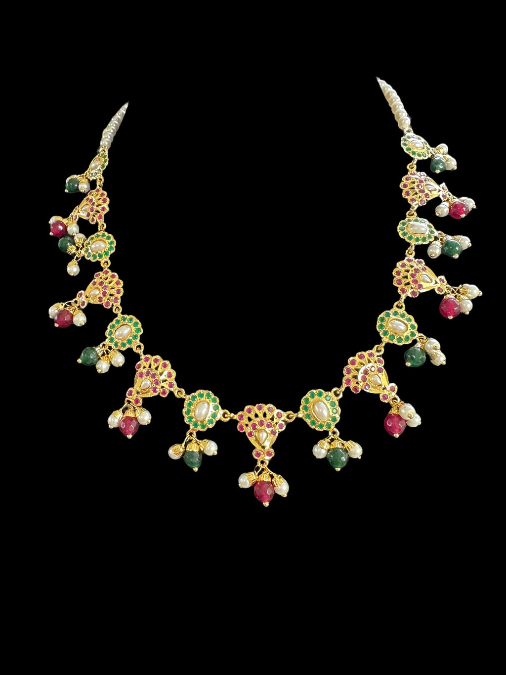 DNS52 ruby emerald pearl Jadau necklace set ( READY TO SHIP )