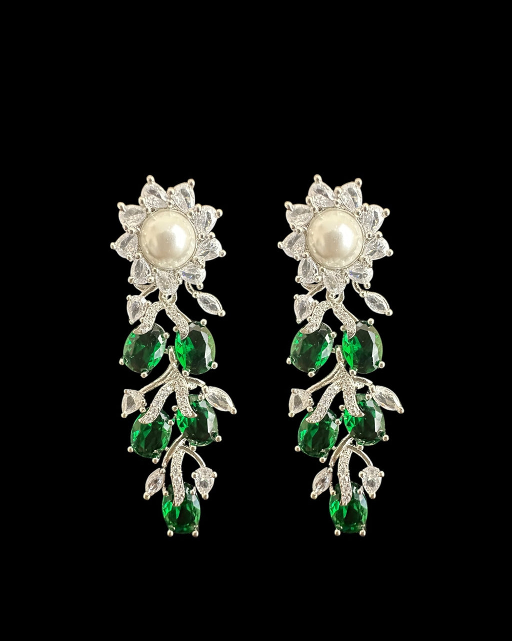 DNS137G silver plated necklace set - Green / Emerald  ( READY TO SHIP )