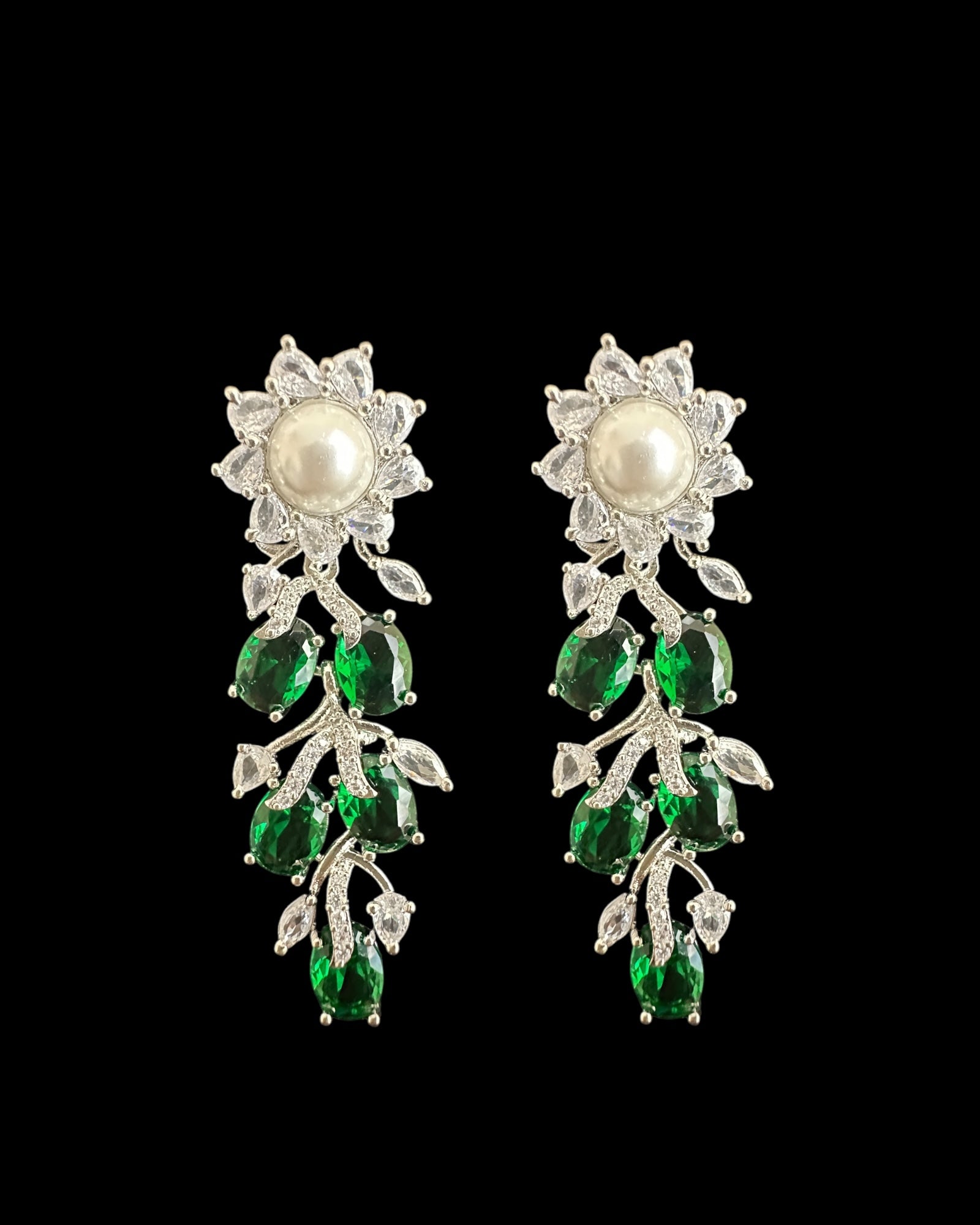 DNS137G silver plated necklace set - Green / Emerald  ( READY TO SHIP )