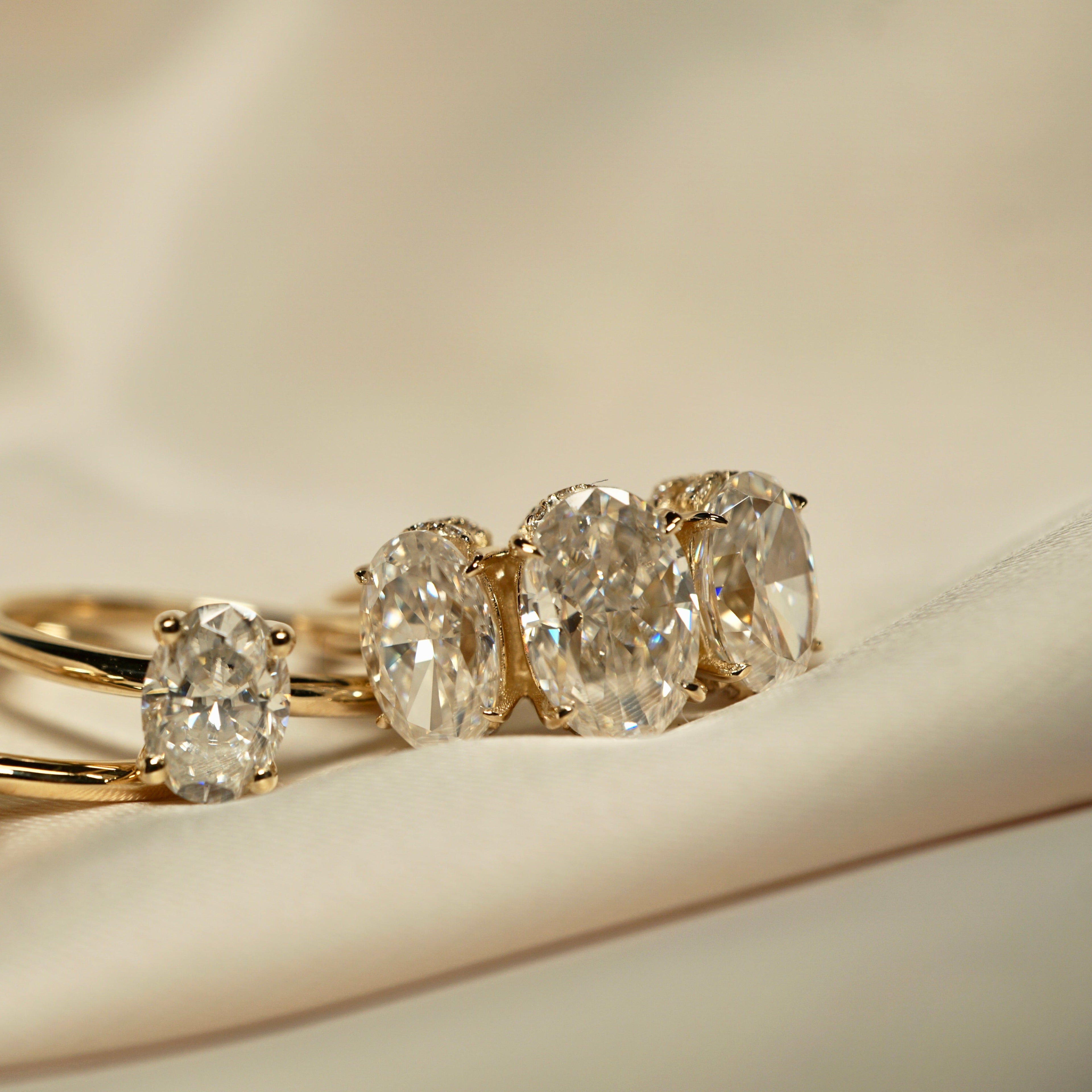 4.0ctw Three Stone Oval Cut Moissanite Engagement Ring