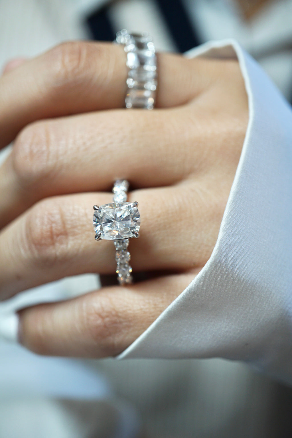 2.5ct Elongated Cushion Cut Eternity Engagement Ring