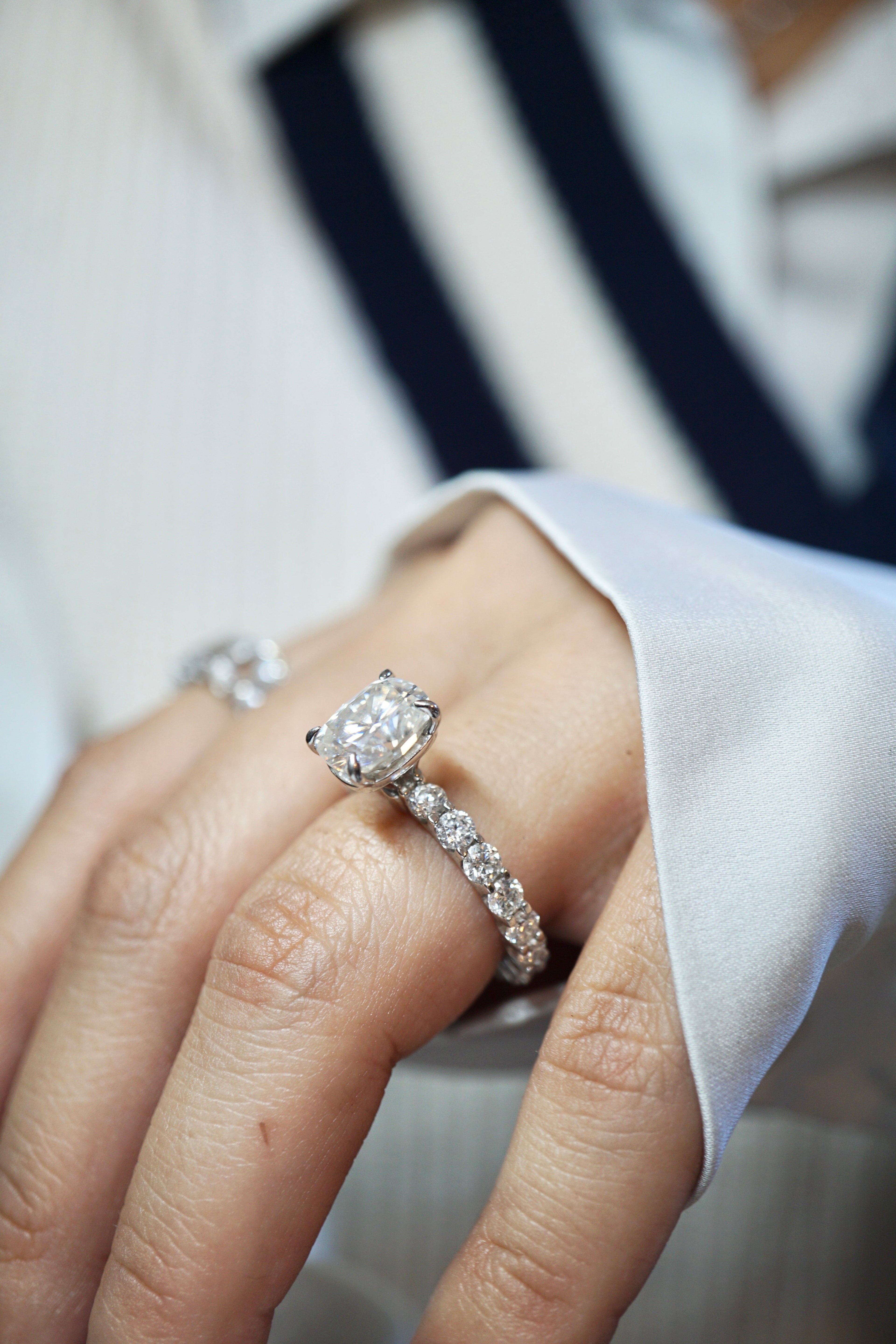 2.5ct Elongated Cushion Cut Eternity Engagement Ring