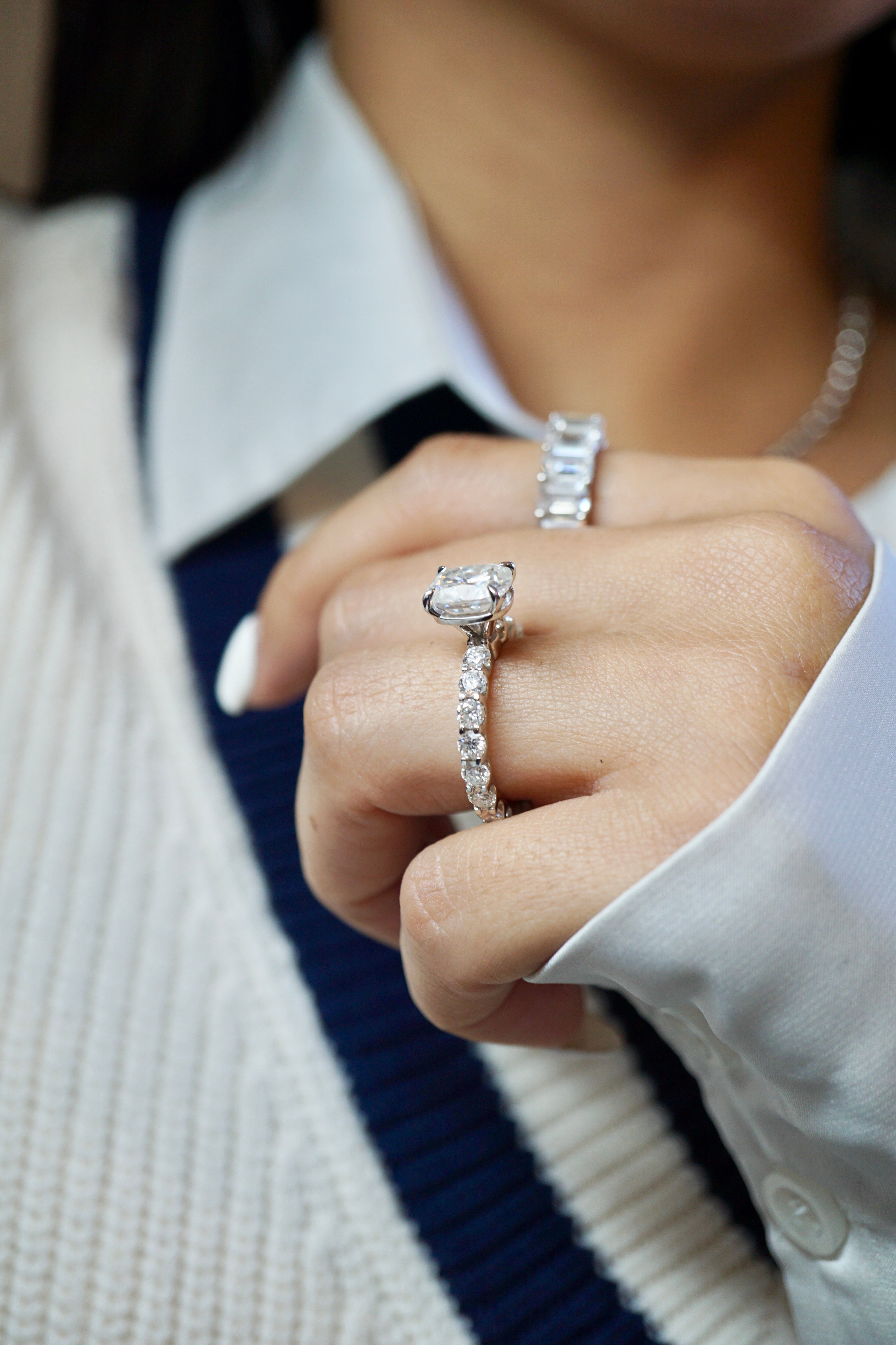 2.5ct Elongated Cushion Cut Eternity Engagement Ring