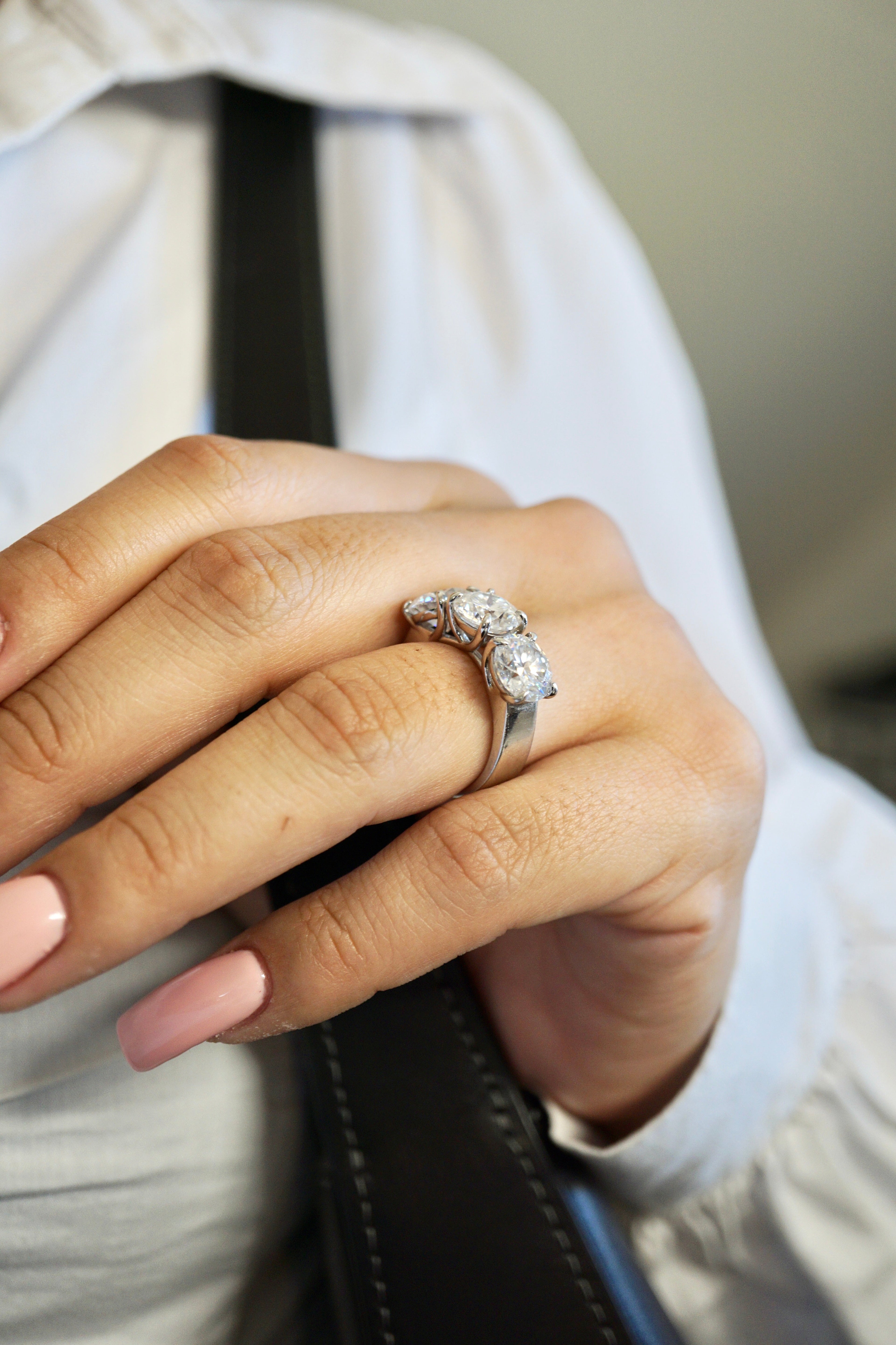 6.0ctw Three Stone Round Cut Moissanite Engagement Ring