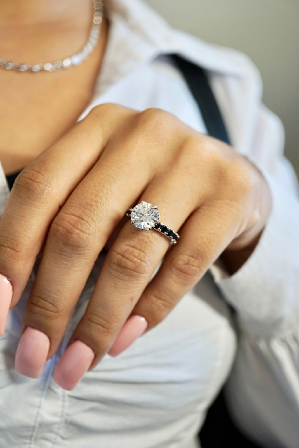 3.5ct Round Cut Moissanite Double Halo Engagement Ring