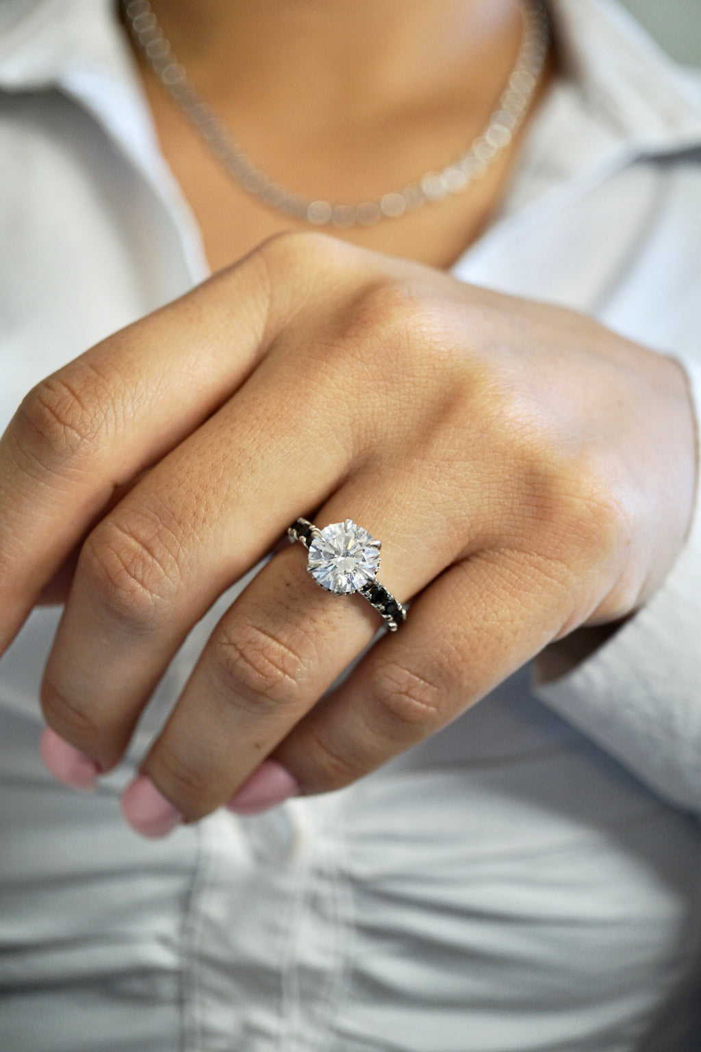 3.5ct Round Cut Moissanite Double Halo Engagement Ring