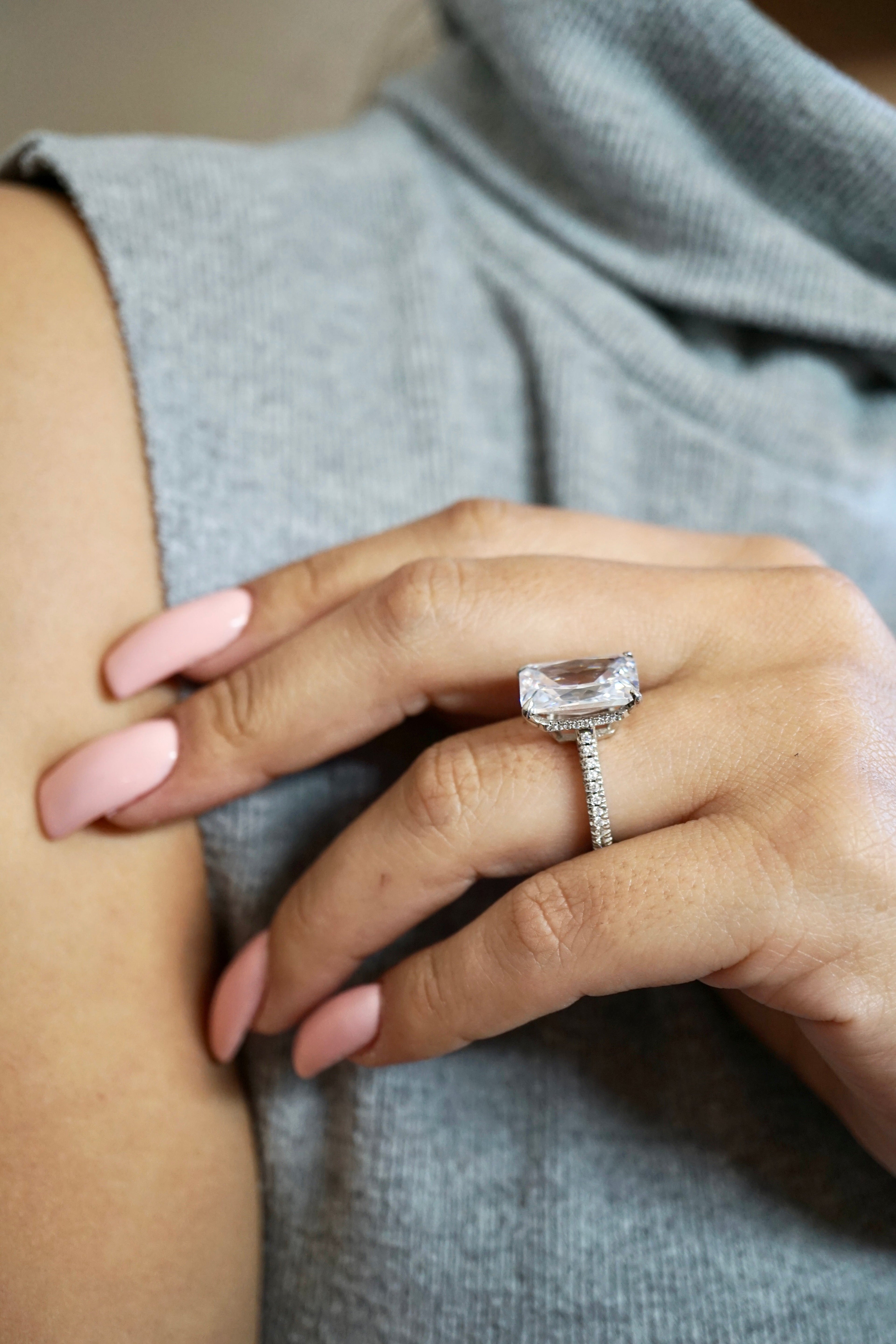 5.0ct Radiant Cut Moissanite Diamond Three Row Pavè Engagement Ring