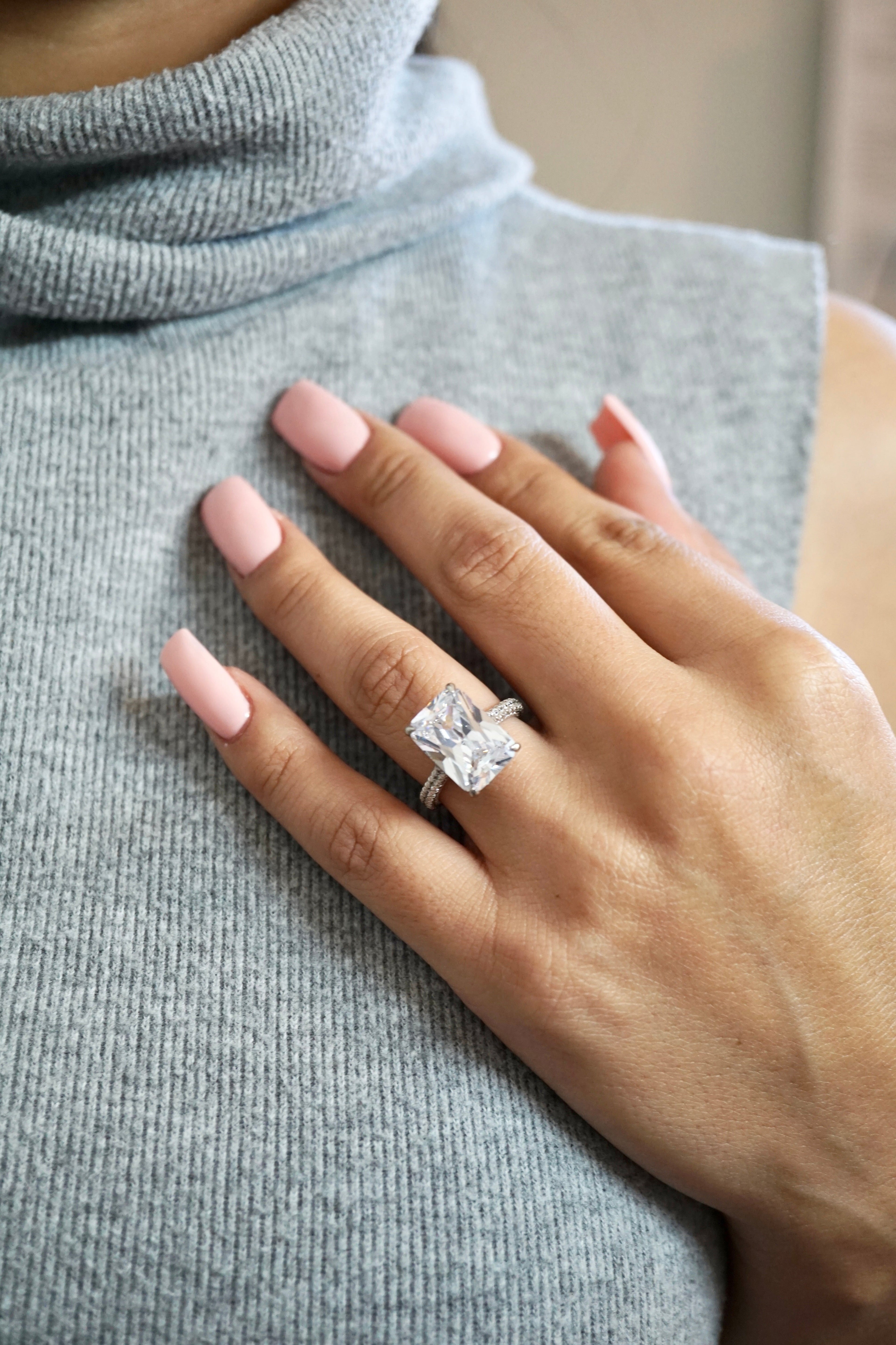 5.0ct Radiant Cut Moissanite Diamond Three Row Pavè Engagement Ring