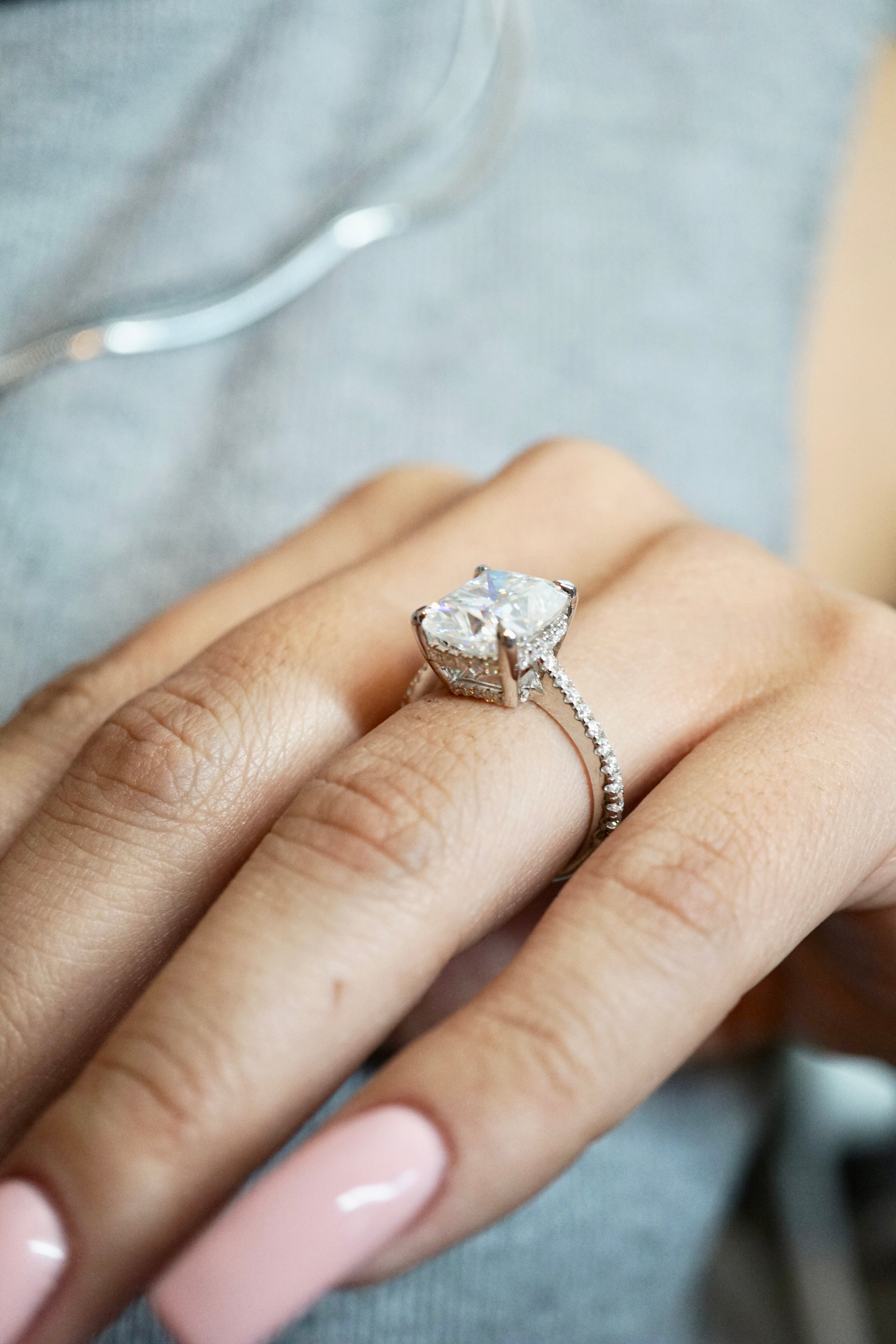 6.0ct Cuhsion Cut Moissanite Lab Diamond Accented Engagement Ring