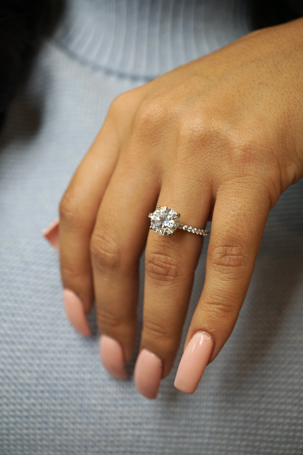 3.0ct Round Cut Moissanite Accented Engagement Ring