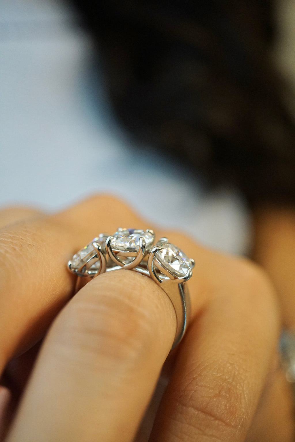 6.0ctw Three Stone Round Cut Moissanite Engagement Ring