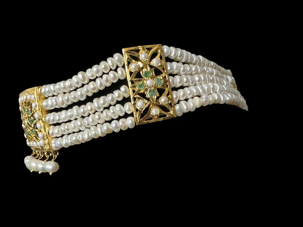 C509 Ariha hyderabadi choker in fresh water pearls and emeralds ( READY TO SHIP )