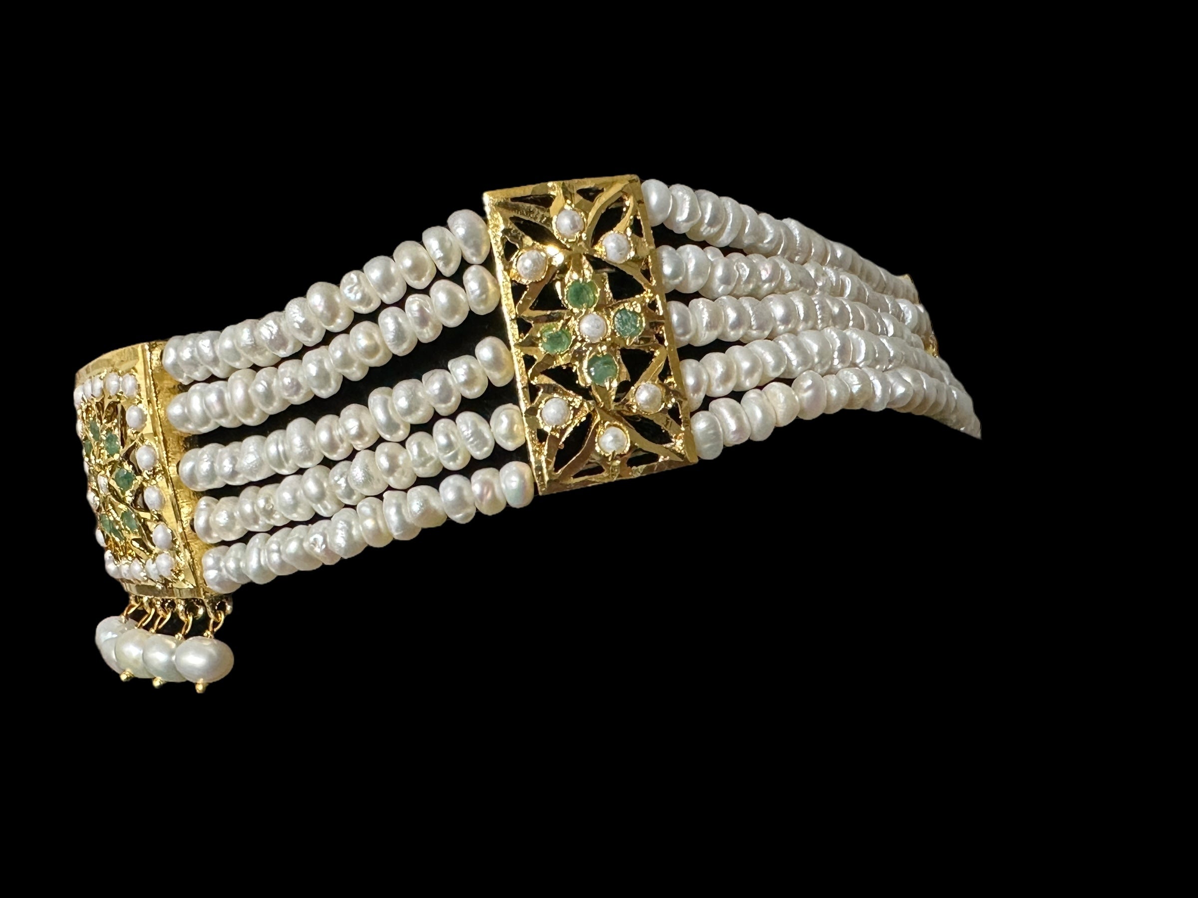 C509 Ariha hyderabadi choker in fresh water pearls and emeralds ( READY TO SHIP )