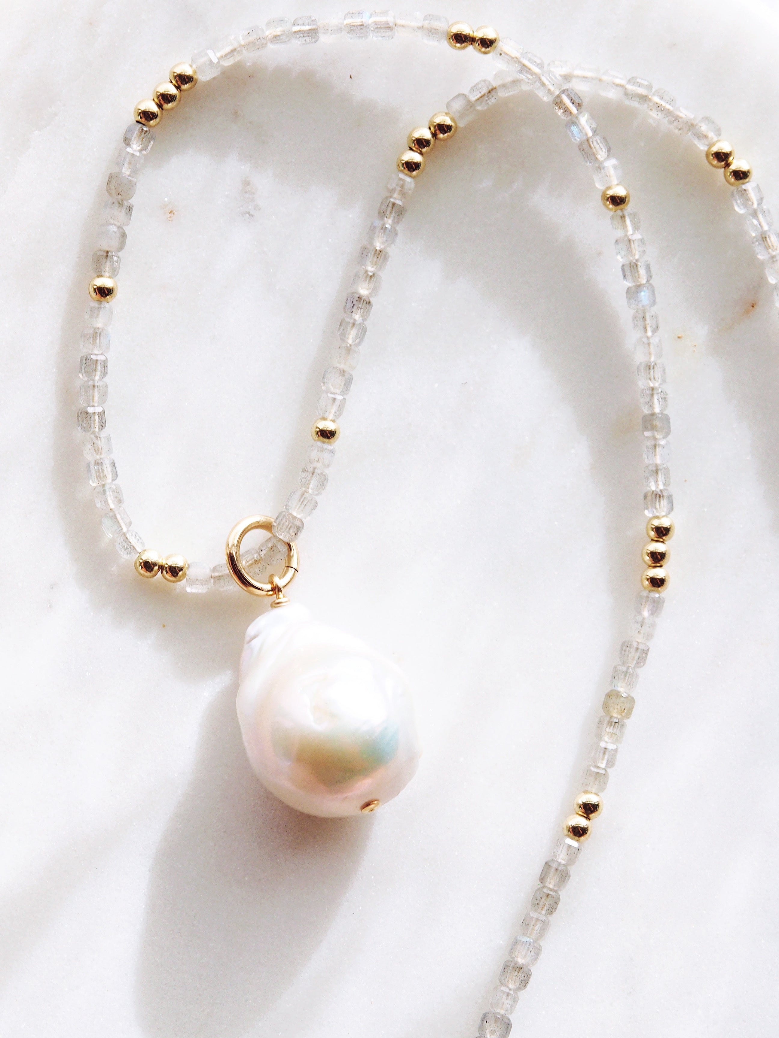 Flameball Baroque Pearl and Gemstone Necklace - Gold Keahi