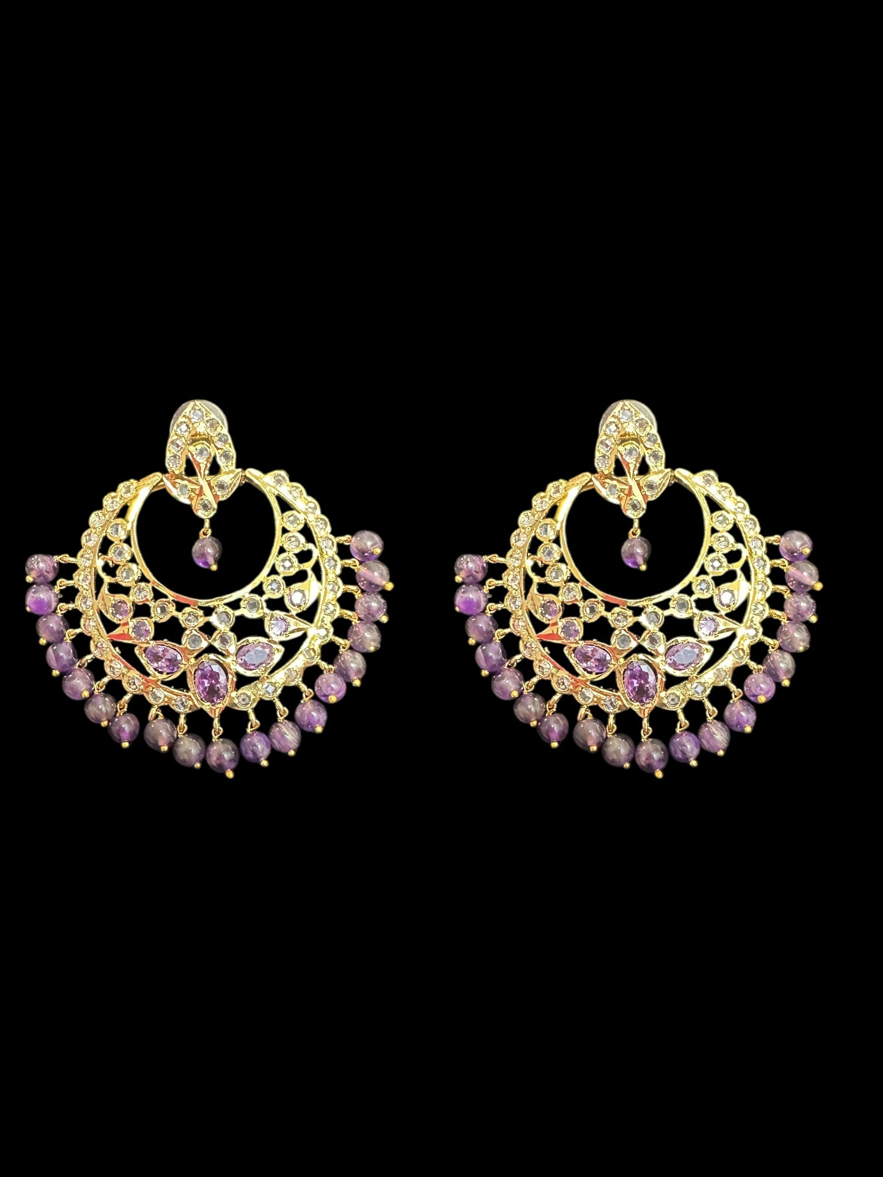 DER747  Noor chandbali in amethyst  (SHIPS IN 3 WEEKS )