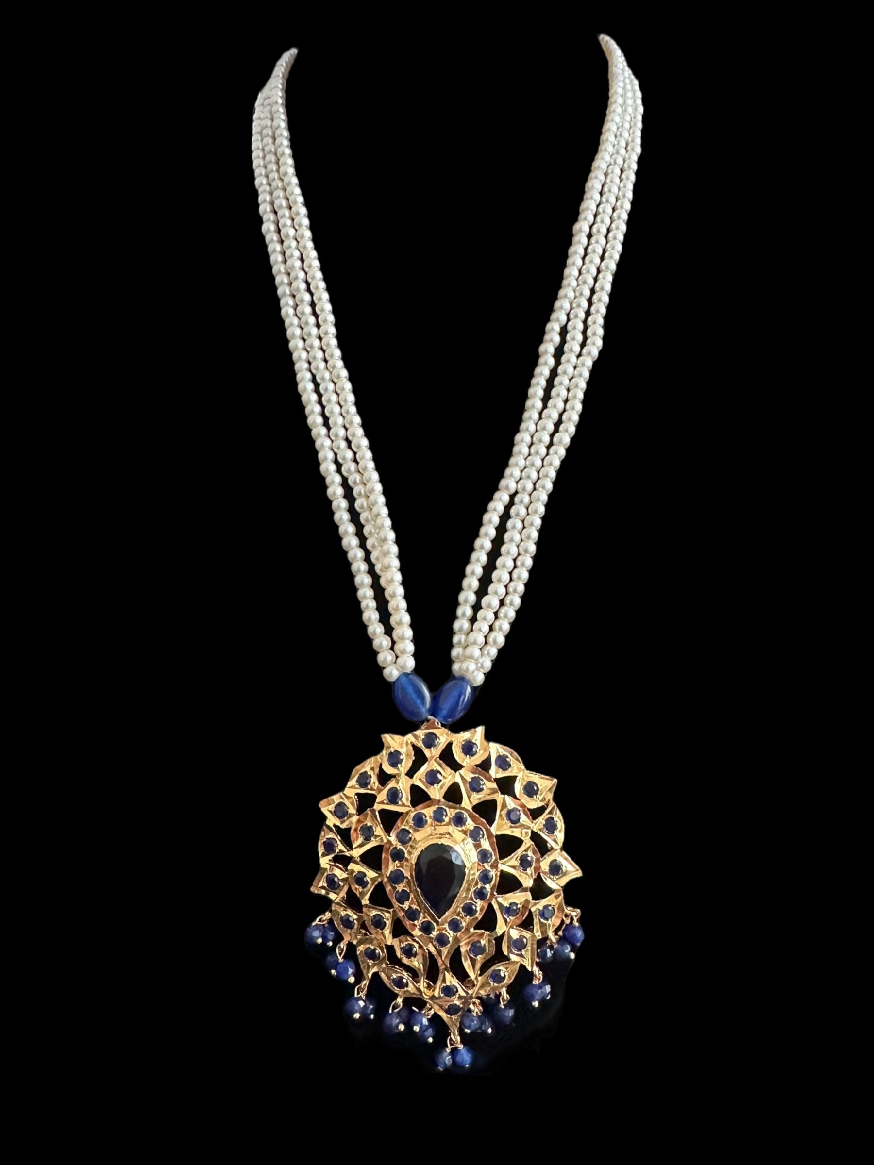 PS555 Elena pendant set with pearls and blue stones ( READY TO SHIP )