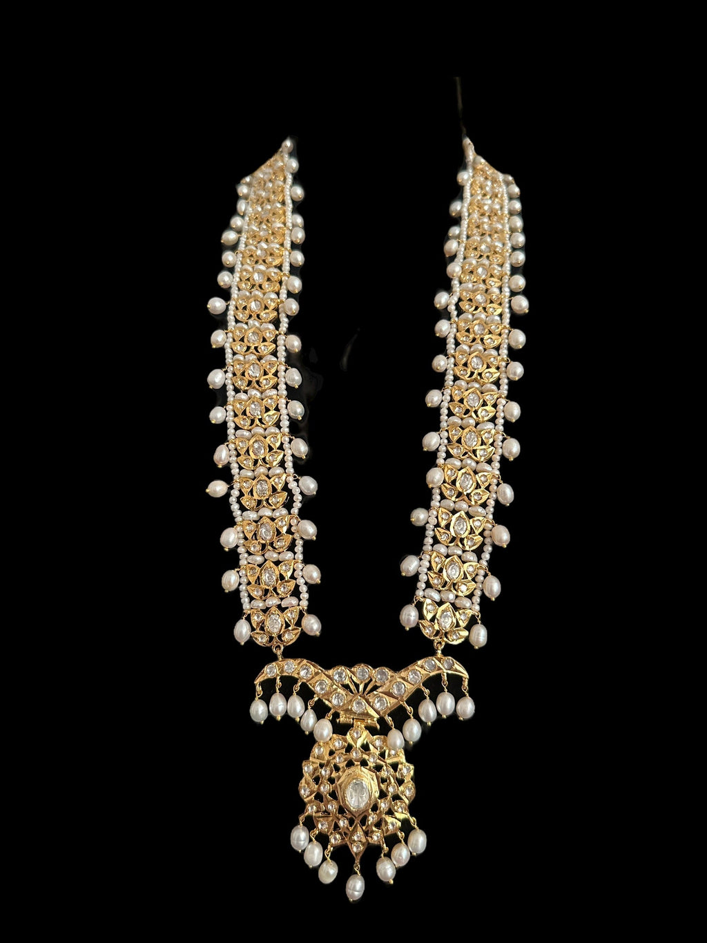 DLN119 Moissanite Polki Asif jaahi Rani haar with pearls ( READY TO SHIP )