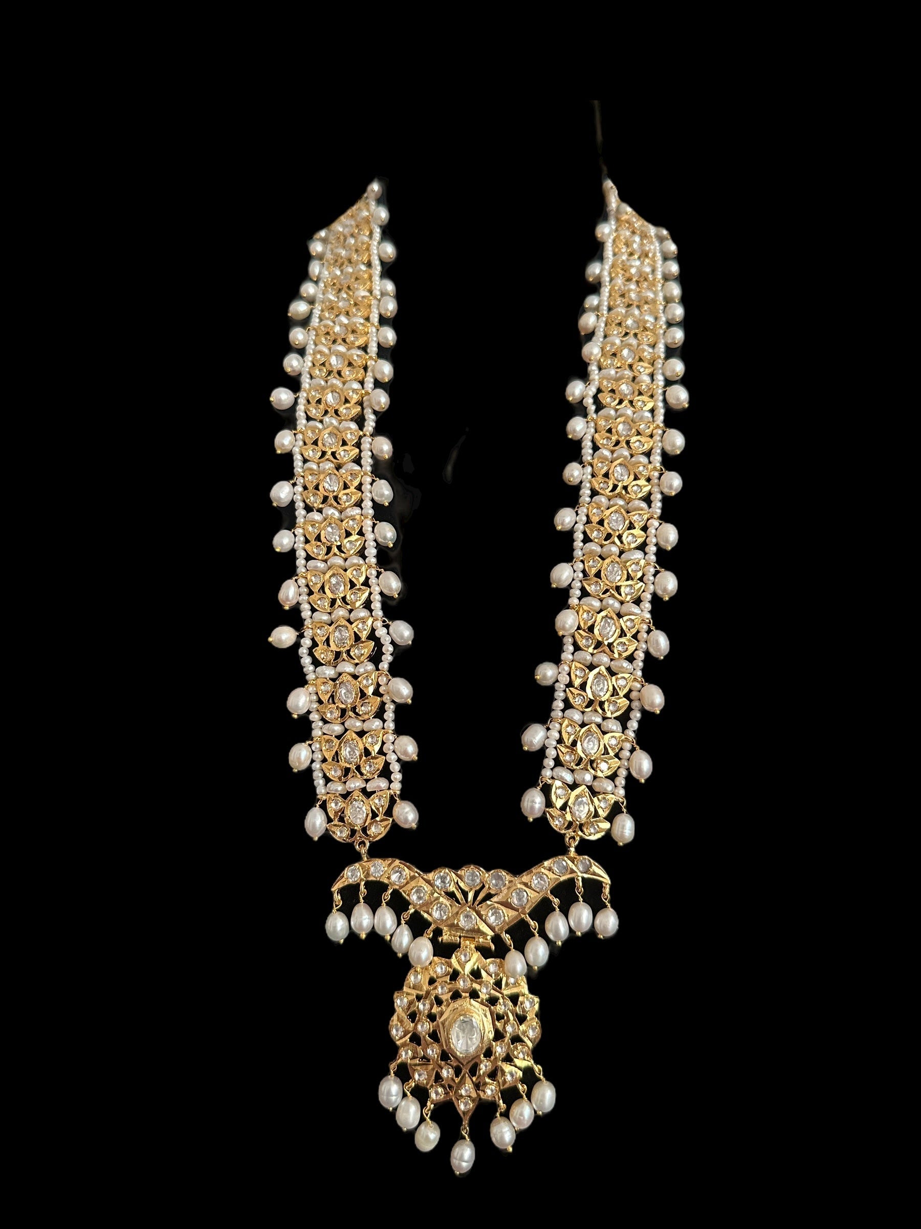 DLN119 Moissanite Polki Asif jaahi Rani haar with pearls ( READY TO SHIP )