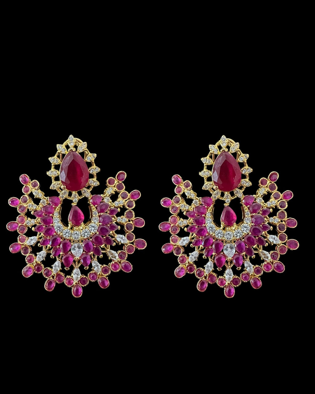 Subhana gold plated chandbali earrings tika set  -Ruby ( READY TO SHIP )