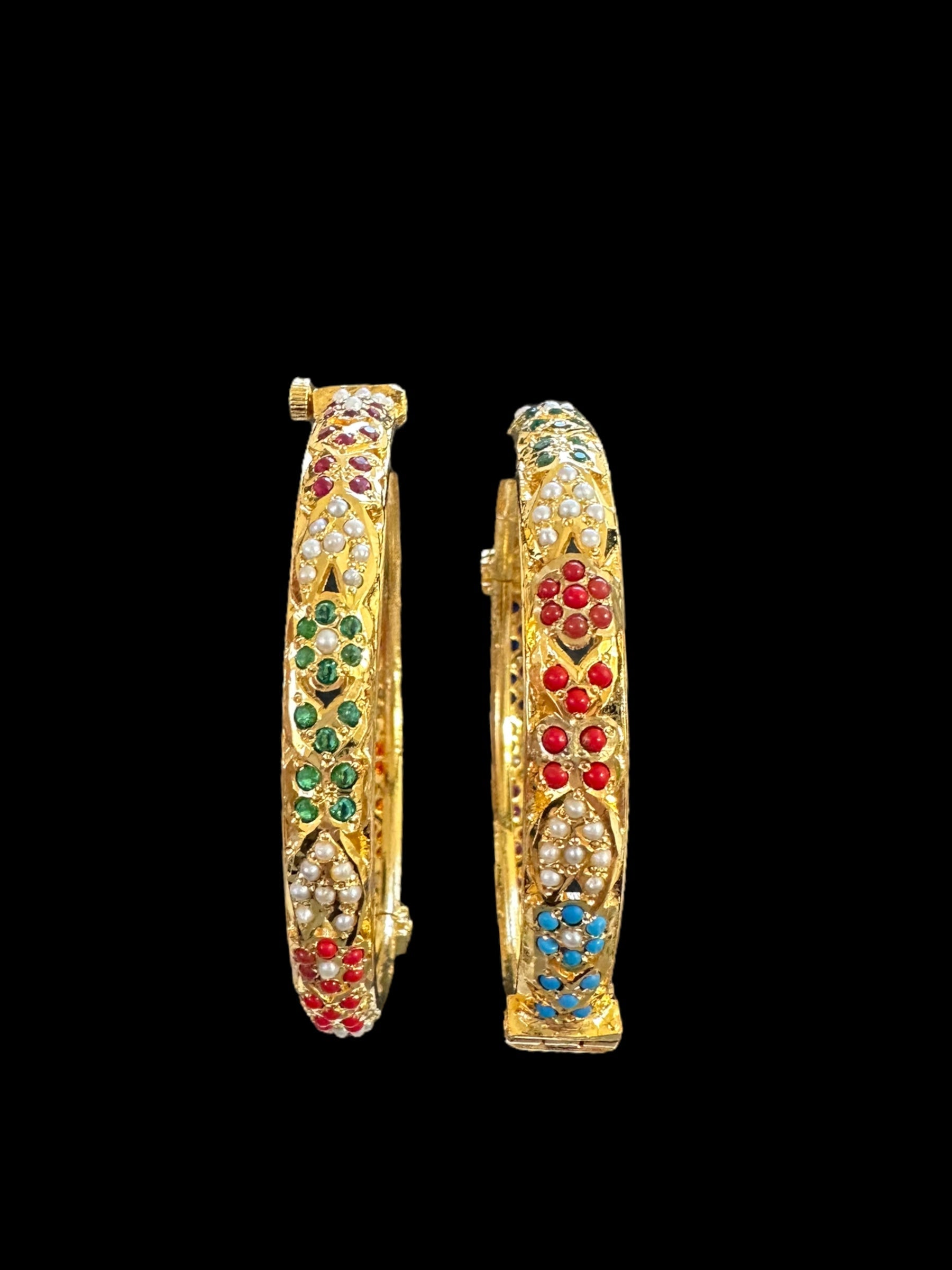 Navratan Jadau gold plated silver bangles  ( SHIPS IN 4 WEEKS  )