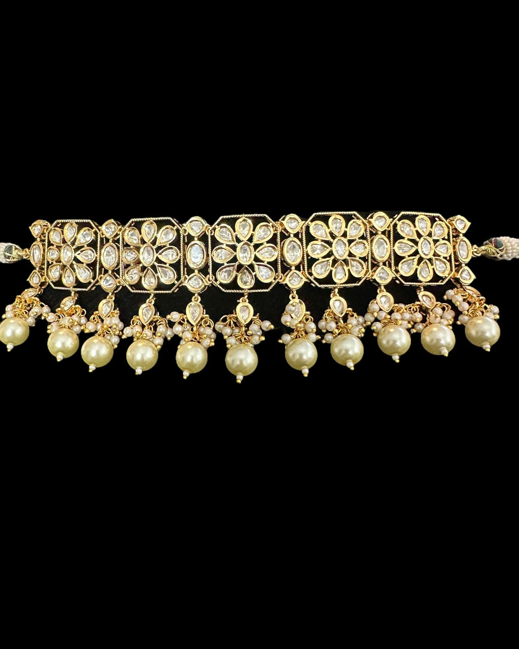 C549 vanya polki choker with earrings in golden pearls ( READY TO SHIP )