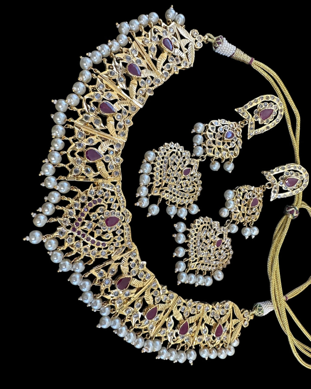 DNS176 necklace in pearls and rubies ( SHIPS IN 4 WEEKS  )