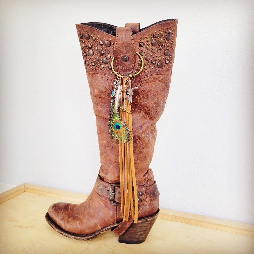 Boho Western Leather Boot Bling Charm Peacock & Turquoise 500h
