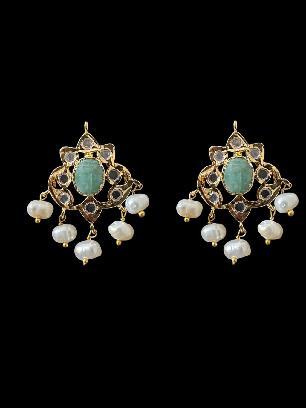 ET25 Hyderabadi real stones with fresh water pearl tops ( READY TO SHIP )