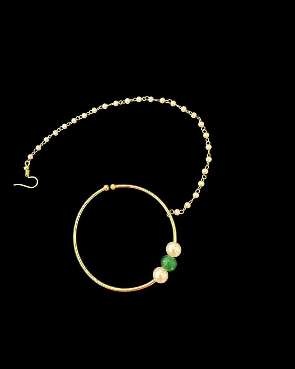 Elegant bridal pearl nose ring with green bead  - nath ( READY TO SHIP )