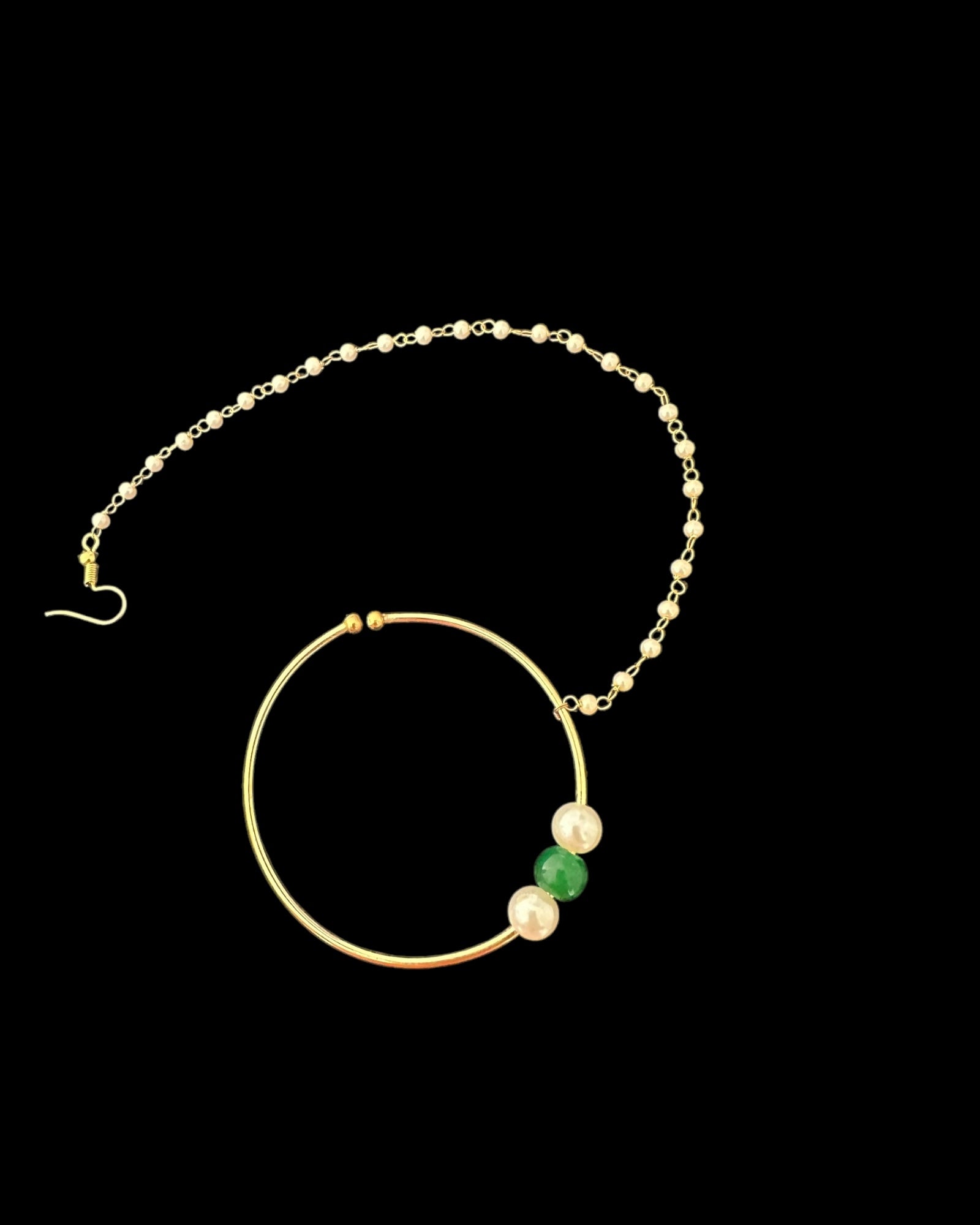 Elegant bridal pearl nose ring with green bead  - nath ( READY TO SHIP )