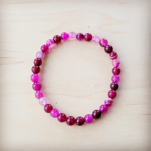 **Pink Agate Beaded Stretch Bracelet 810y