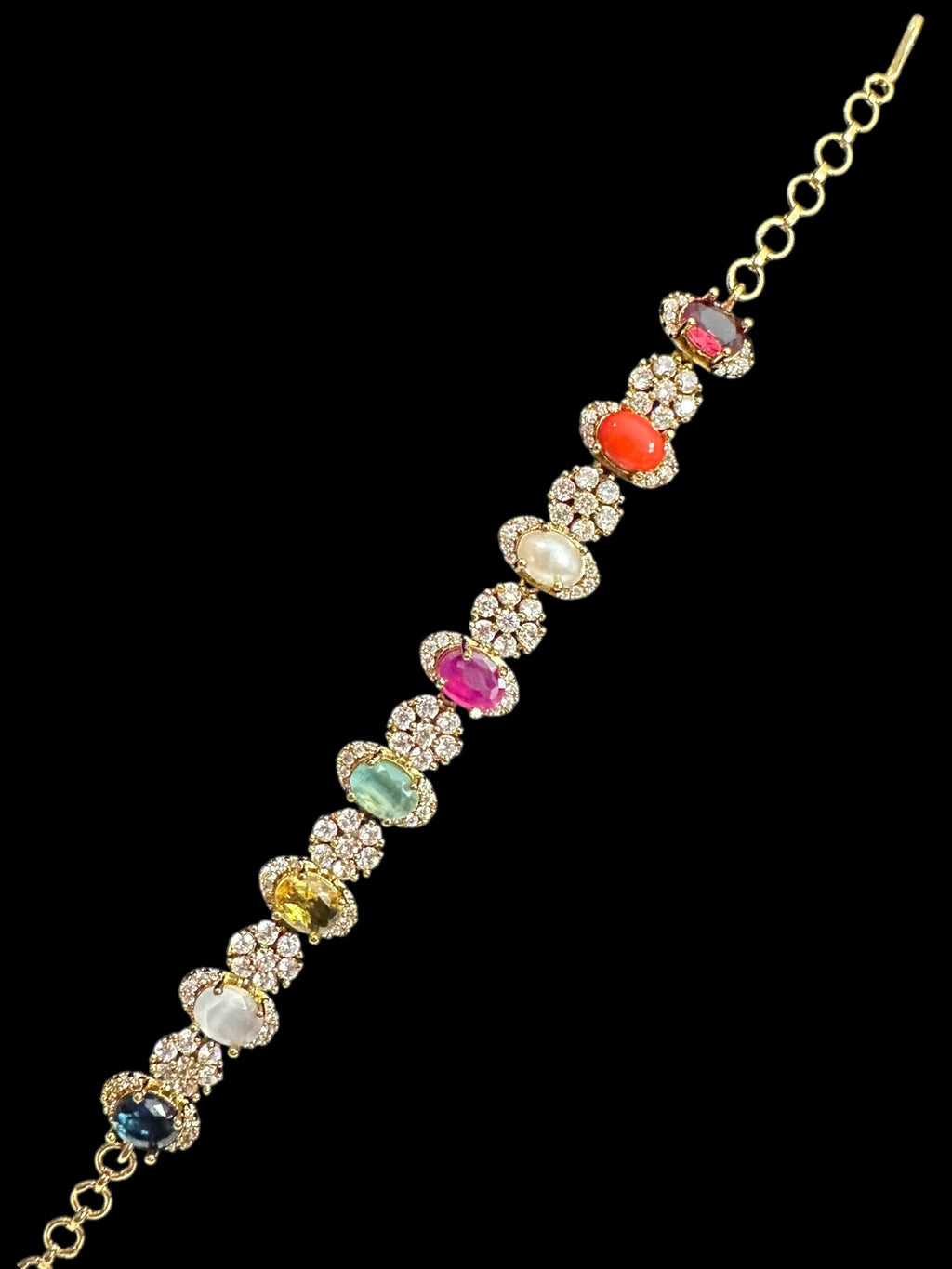 Multicolor gold plated bracelet - Navratan ( READY TO SHIP )