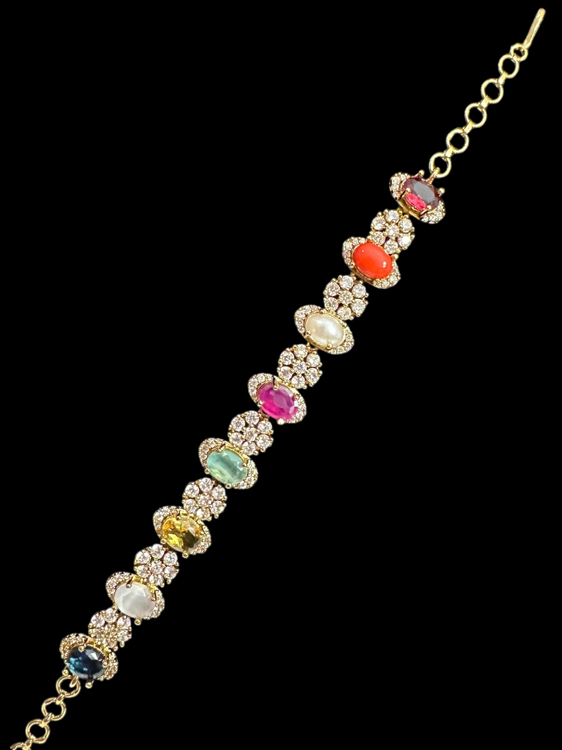 Multicolor gold plated bracelet - Navratan ( READY TO SHIP )