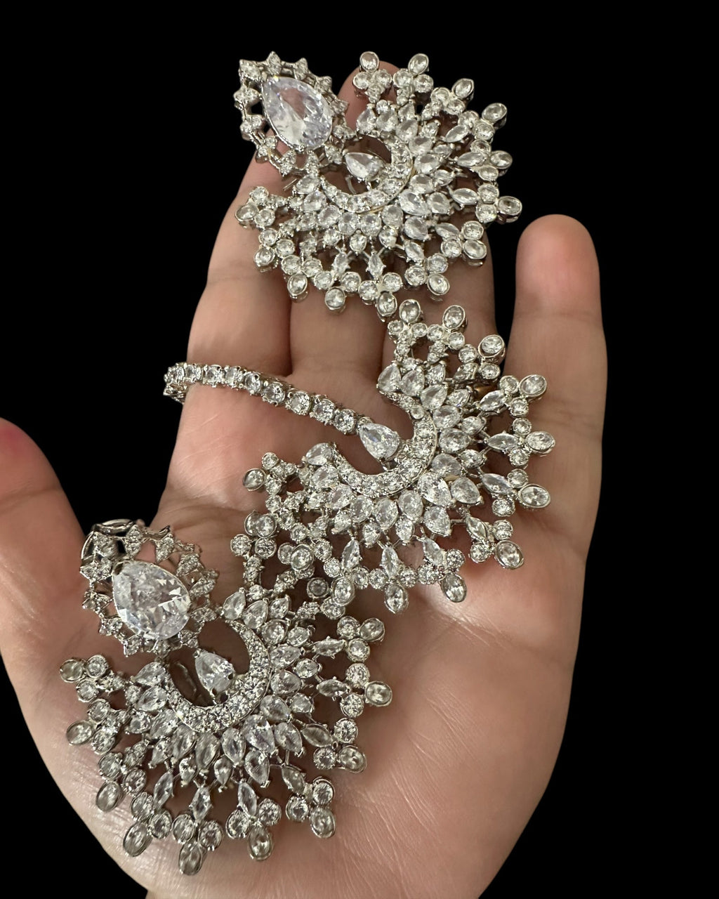 Subhana silver plated chandbali earrings tika set  ( READY TO SHIP )