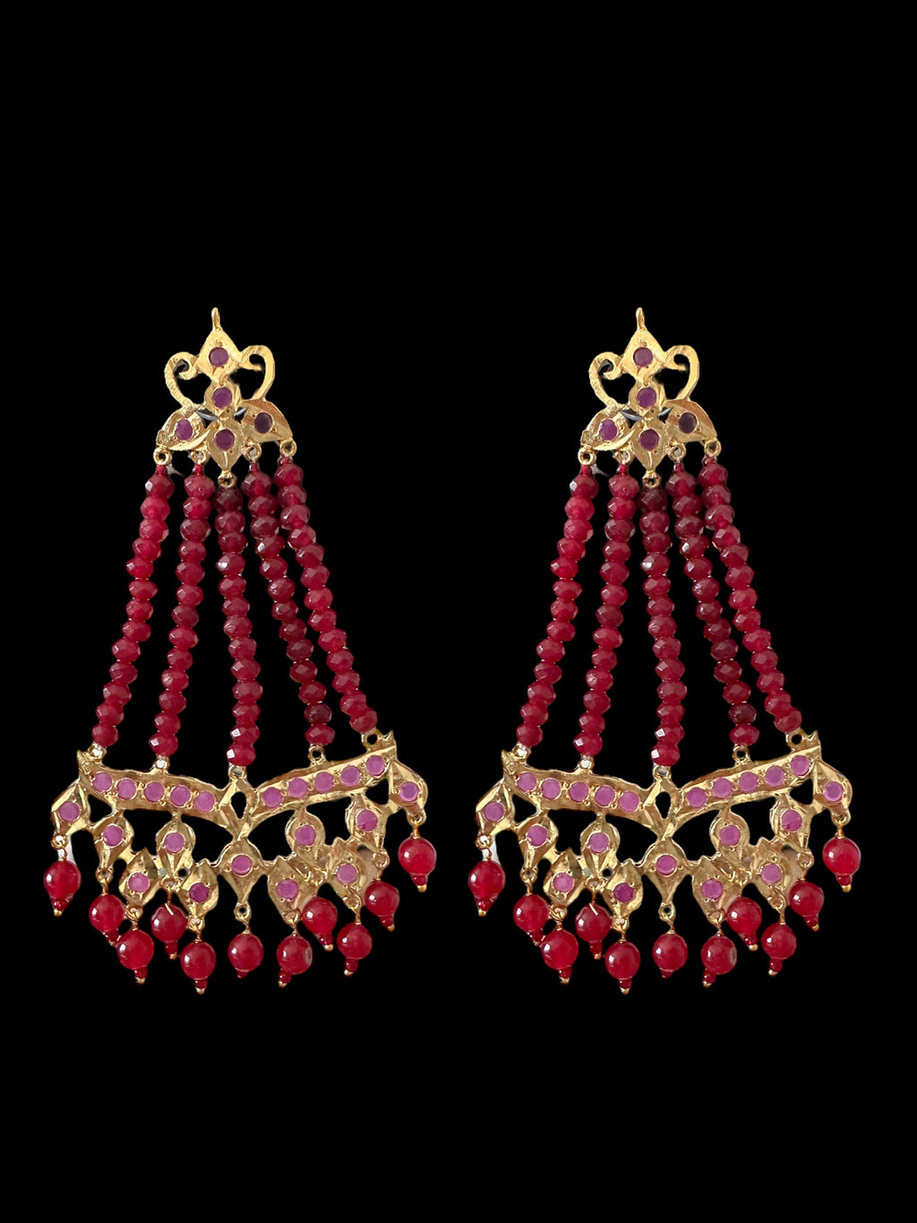 DER590 Amrita jhoomar earrings in ruby beads  ( SHIPS IN 2 WEEKS )