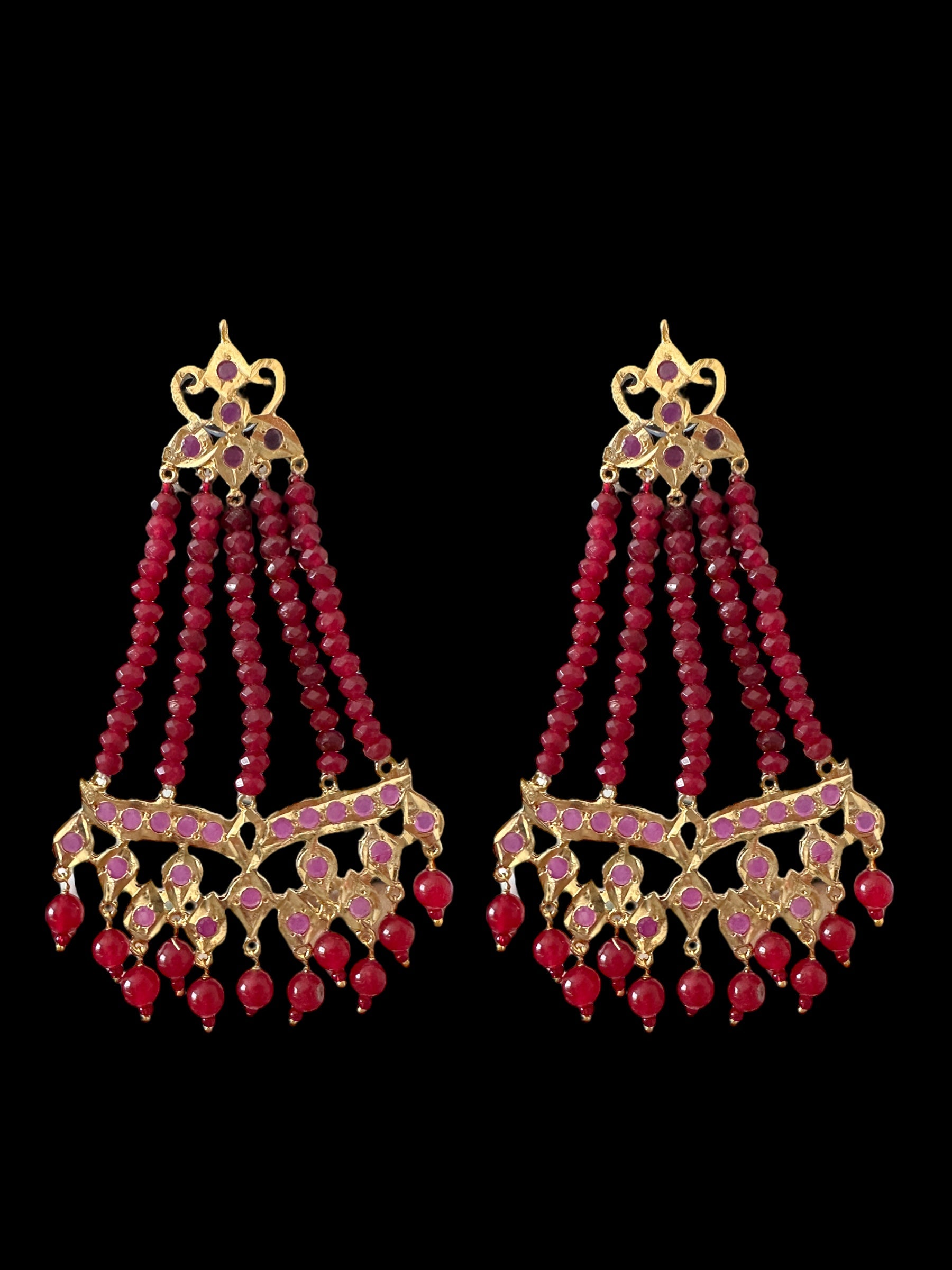 DER590 Amrita jhoomar earrings in ruby beads  ( SHIPS IN 2 WEEKS )