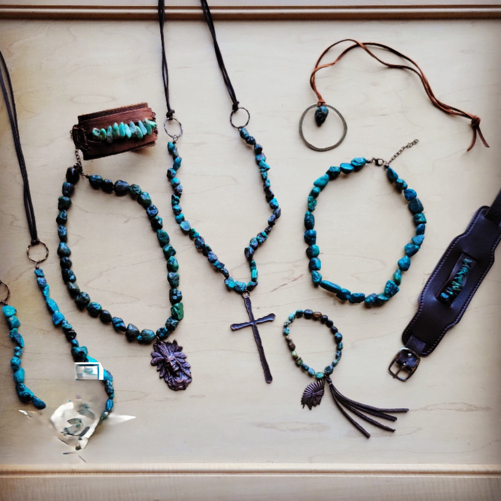 Natural Turquoise Collar Necklace w/ Indian Head Pendant 259n