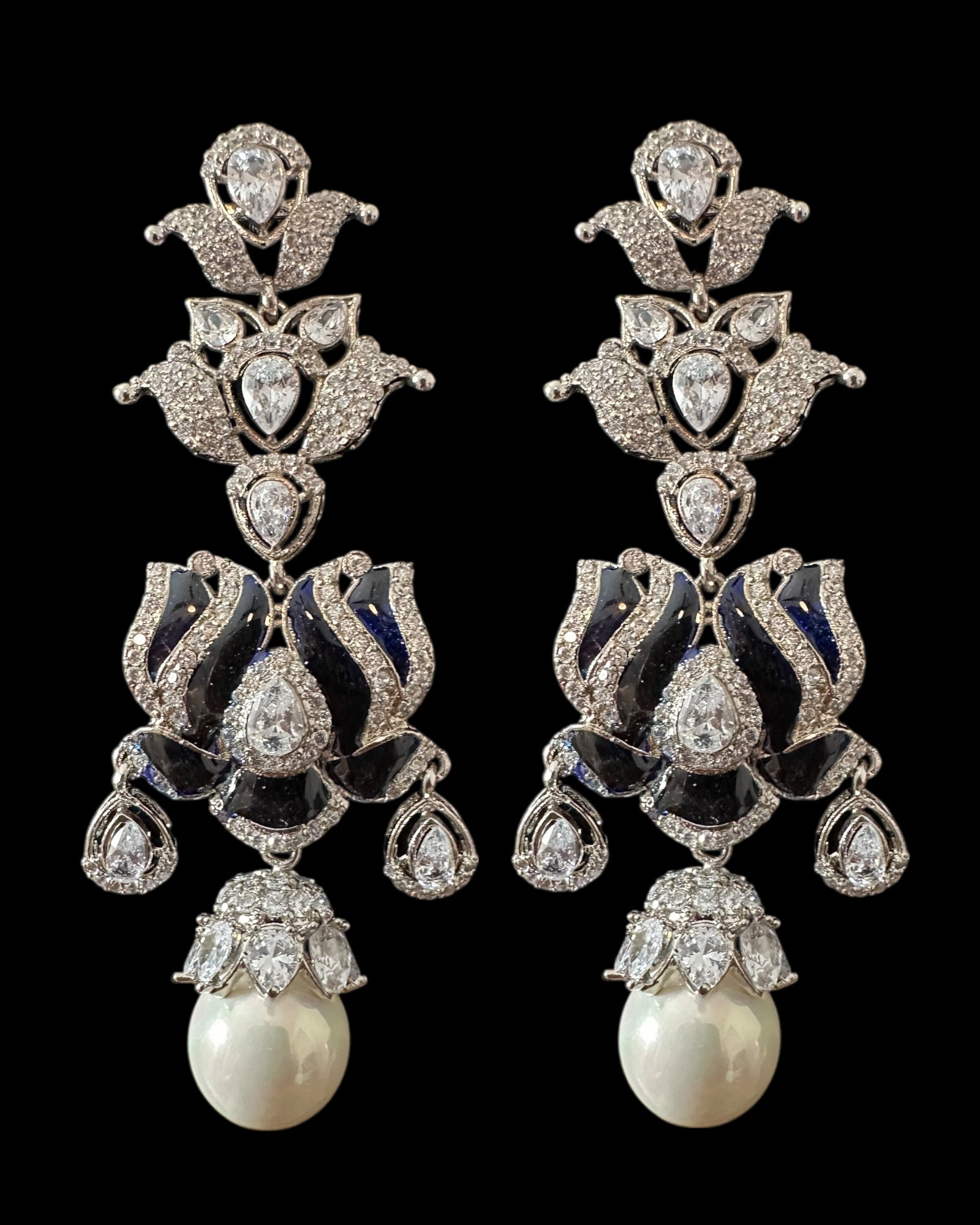 DER810 Lotus Cz earrings -Blue  ( READY TO SHIP )