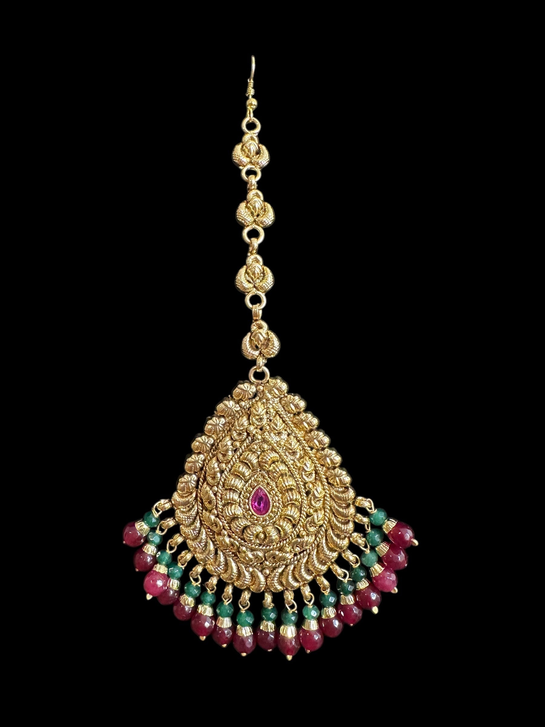 DJET501 Earrings tika in red green combination ( READY TO SHIP )