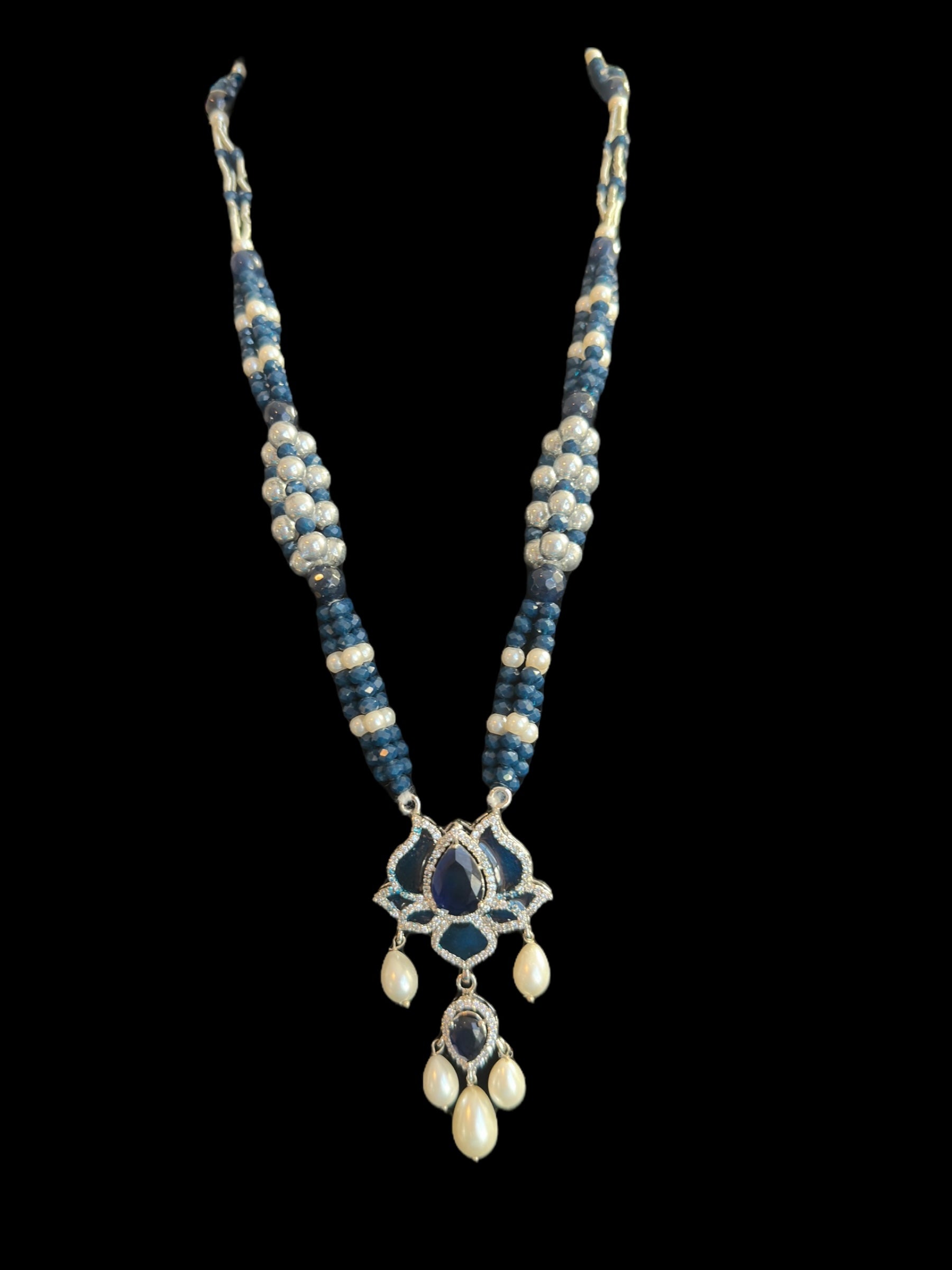 DLN101  Maria mala  and earrings set in blue ( SHIPS IN 4 WEEKS )