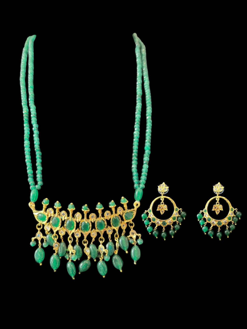 PS512 Tirmani with chandbali in green beads ( SHIPS IN 2 WEEKS  )