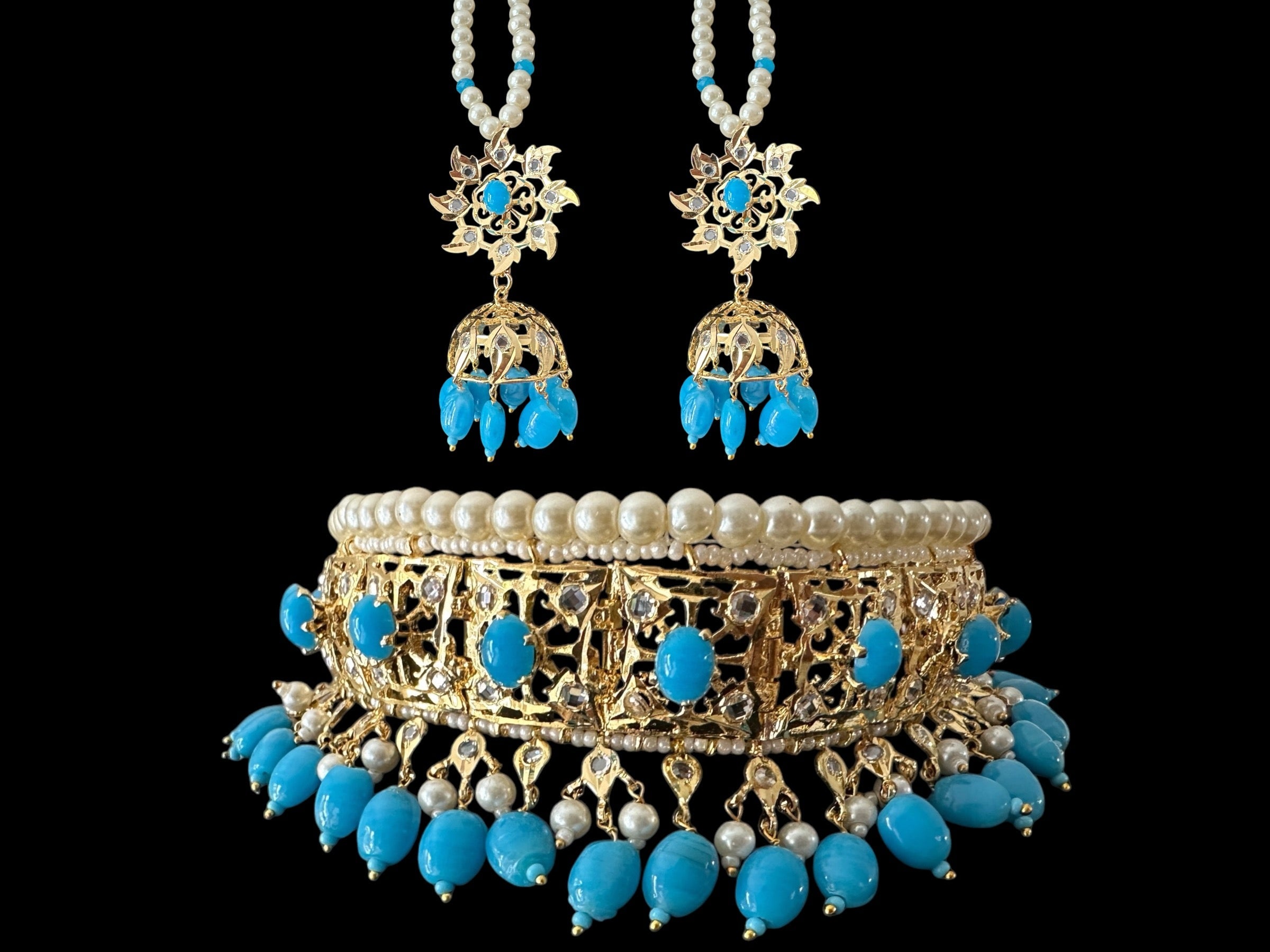 Hyderabadi jadau choker in ferozi / turquoise (SHIPS IN 2 WEEKS )
