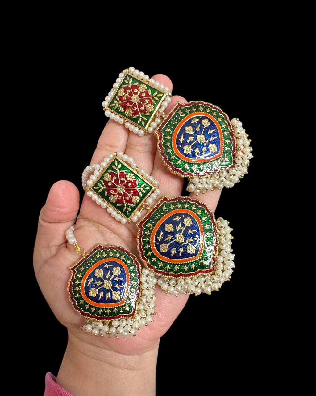 Ulfat meenakari earrings teeka set  (READY TO SHIP )