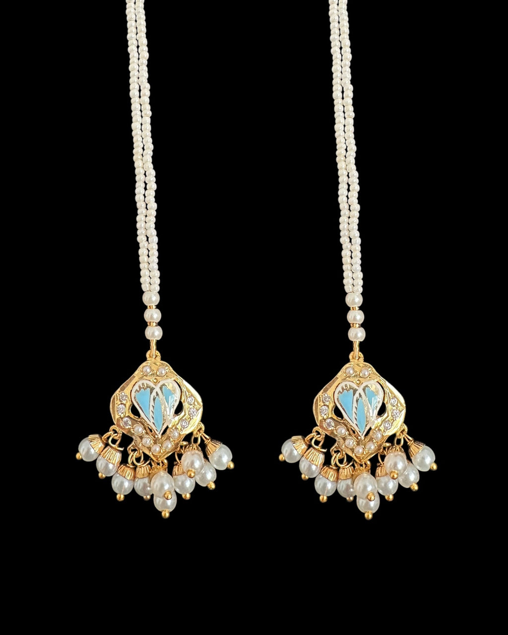 DNS191 punjabi Jadau necklace  set - mint blue&pearl    (READY TO SHIP)