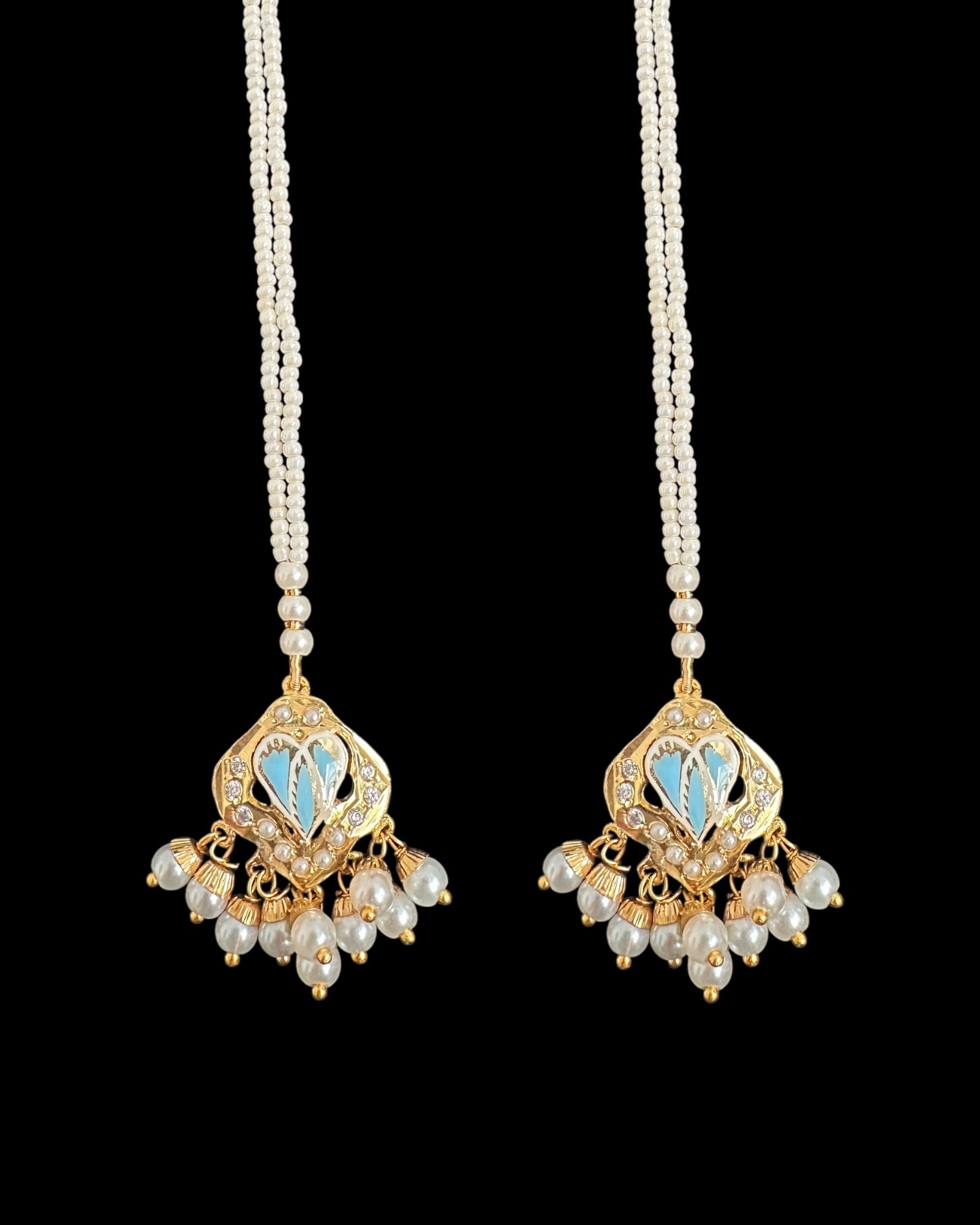 DNS191 punjabi Jadau necklace  set - mint blue&pearl    (READY TO SHIP)